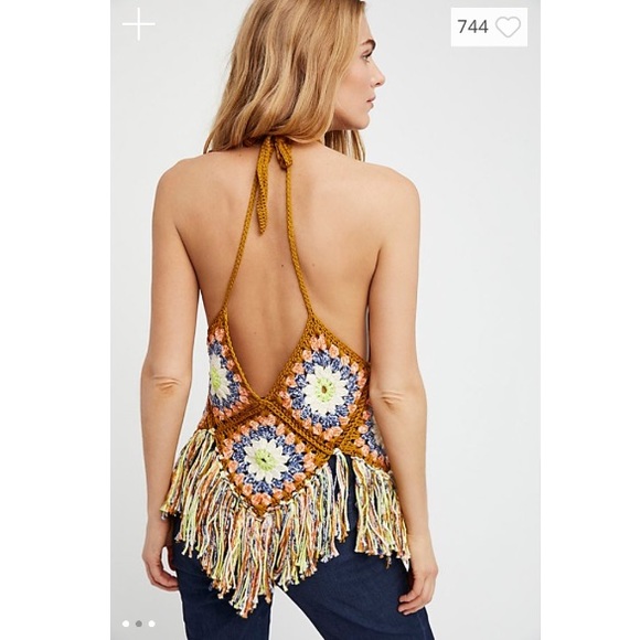 Free People Summer Love Halter Crochet Top XS/S - Picture 3 of 6